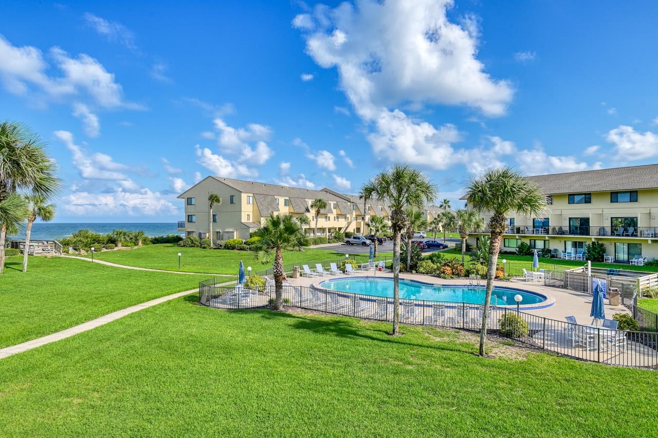 Ocean View townhome available in Summerhouse Beach & Racquet Club, an Oceanfront community located at the south end of Anastasia Island. This soon to be gated 25-acre resort has all you have been looking for with 4 pools, (heated in winter) racquetball, tennis, basketball and pickleball courts, RV & boat parking, clubhouse and exercise room. On site rental program makes owning a resort rental a breeze! Enjoy great ocean views from inside or on your patio overlooking the courtyard & pool. Fully furnished and presently on Summerhouse rental program.