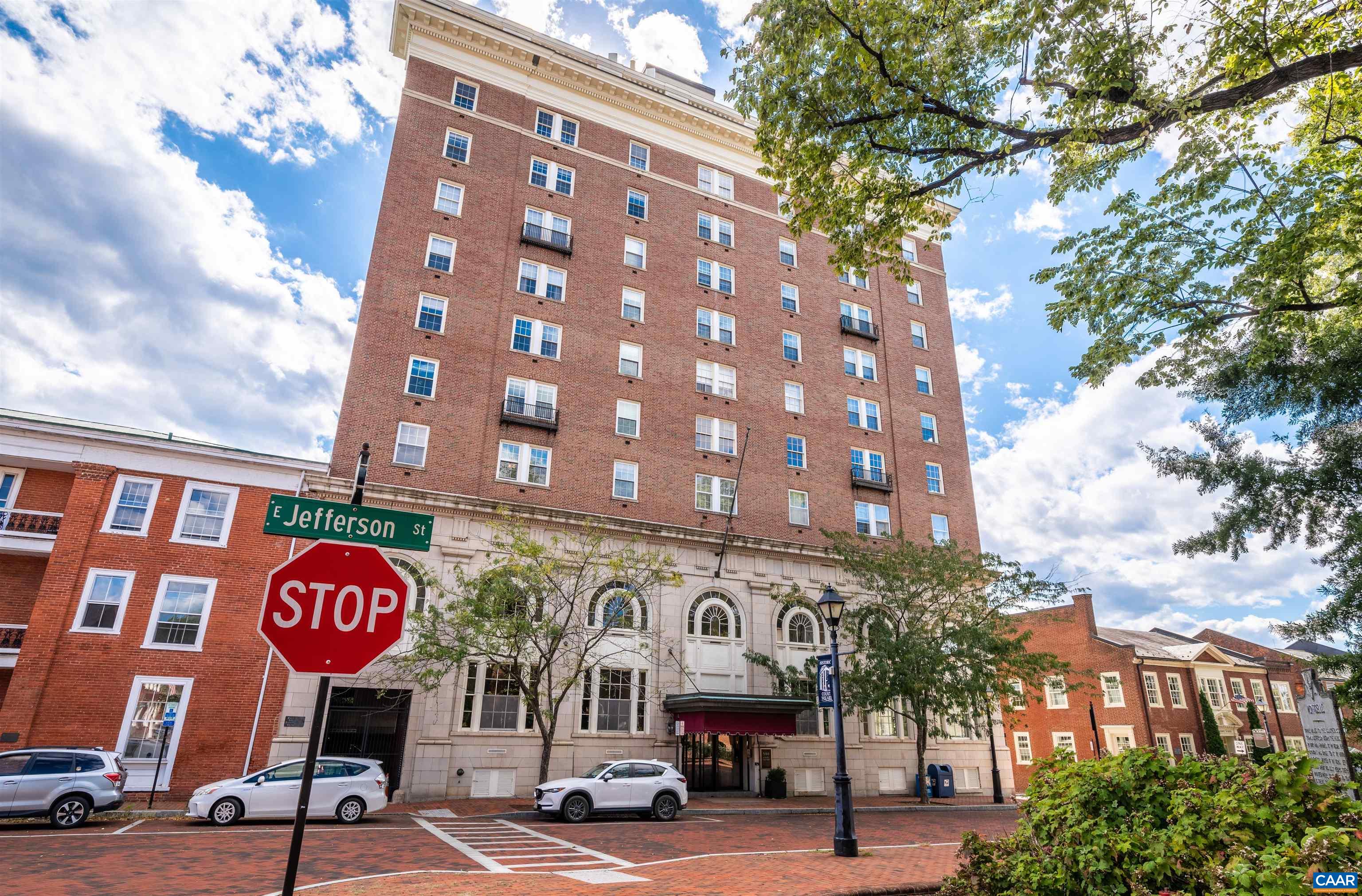 A unique opportunity to own a condo on the 9th floor of the iconic 500 Court Square in the heart of Charlottesville’s historic district. This one bedroom one bath condo has phenomenal mountain and downtown views from every window, plenty of natural light and lots of efficient space. New flooring, fresh paint – ready to move into. An easy walk to a variety of dining choices, shopping and numerous entertainment venues. HOA covers water/sewer, gas, electric, trash, and Ting fiber internet. Don't miss this!