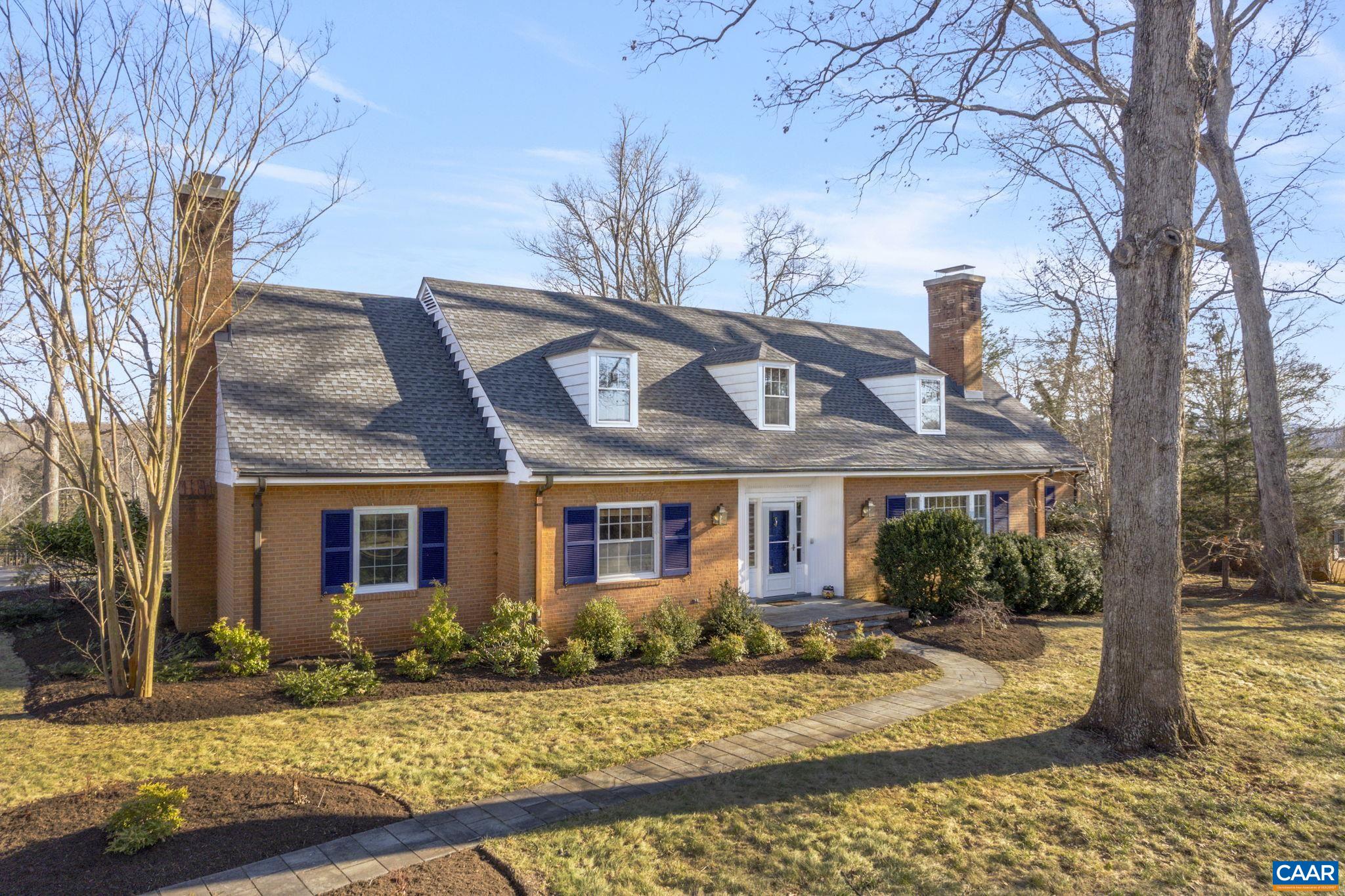 Beautiful 5-bedroom, 3.5-bathroom brick Cape Cod home with over 5,000 sq. ft. of living space, located in the highly desirable Western Albemarle School District and the charming neighborhood of West Leigh. Features include formal living and dining rooms, spacious family and rec rooms, and two primary suites—one on the main floor. Enjoy abundant natural light and pastoral views from a spacious back patio. Situated on a 4.3-acre gently rolling lot with mature landscaping, the home also boasts a full-house generator, new roof, and new heat pump. Additional highlights include built-ins through-out, insulated attic, and encapsulated crawl space. A true gem! All just a short drive from downtown Charlottesville.