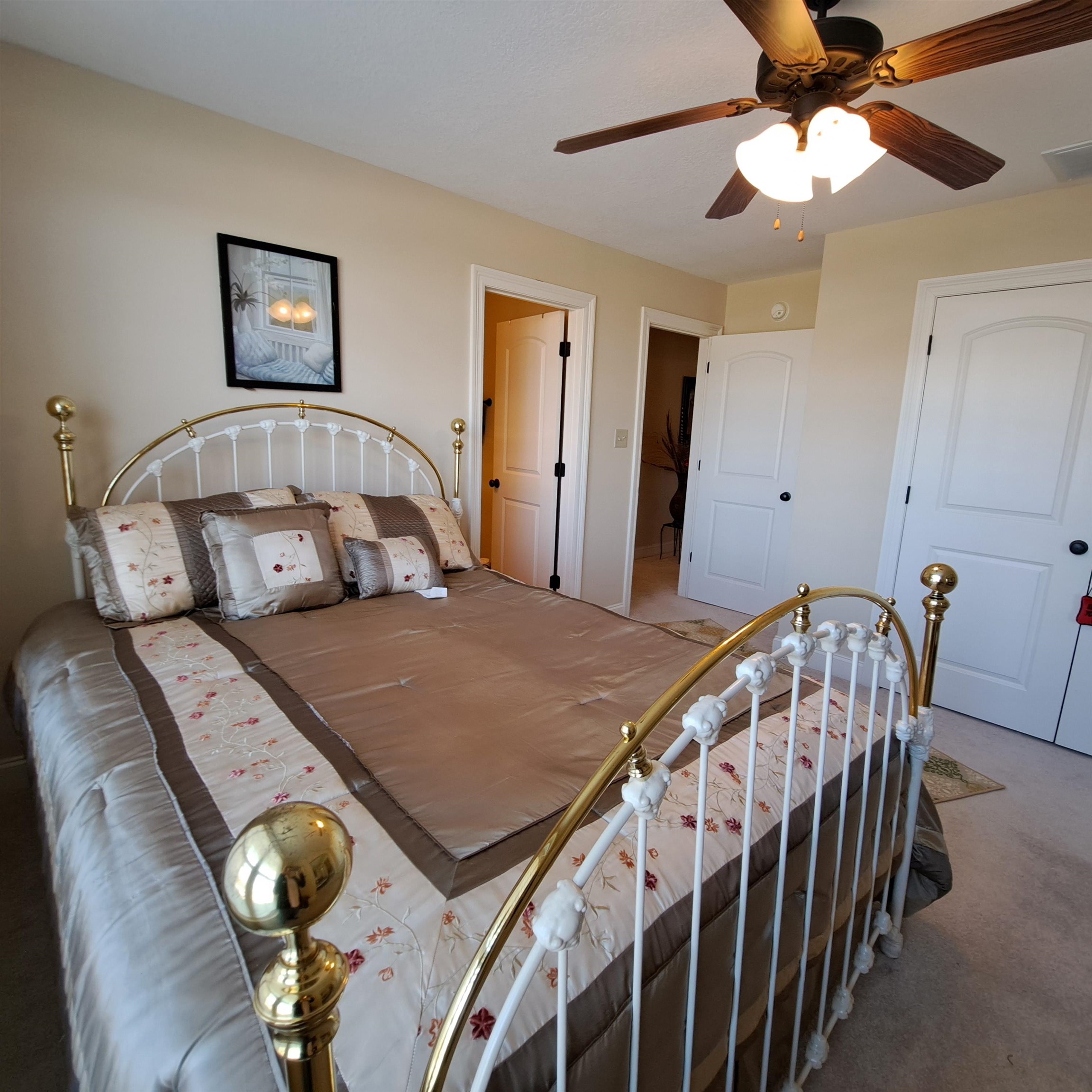 Large bedroom with sitting area and overlook to downstairs.  Private bath for your family or guest.