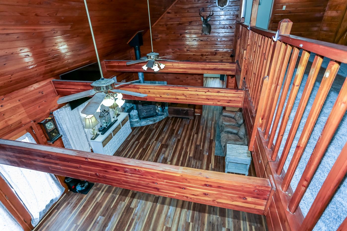 View of sauna / steam room featuring wooden walls