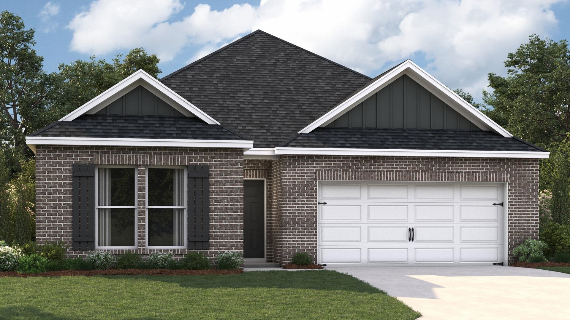 View of front facade with a garage and a front lawn