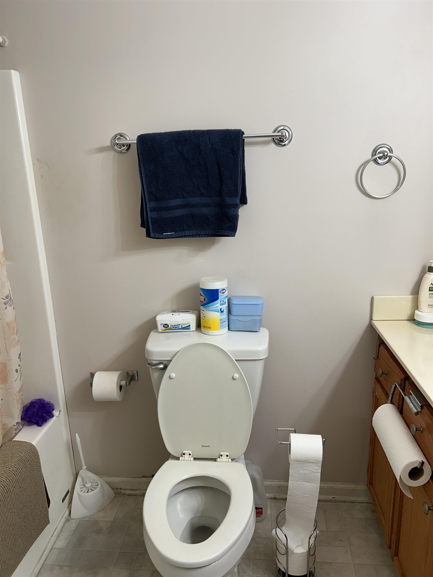 Full bathroom featuring tile patterned flooring, separate shower and tub, toilet, and vanity