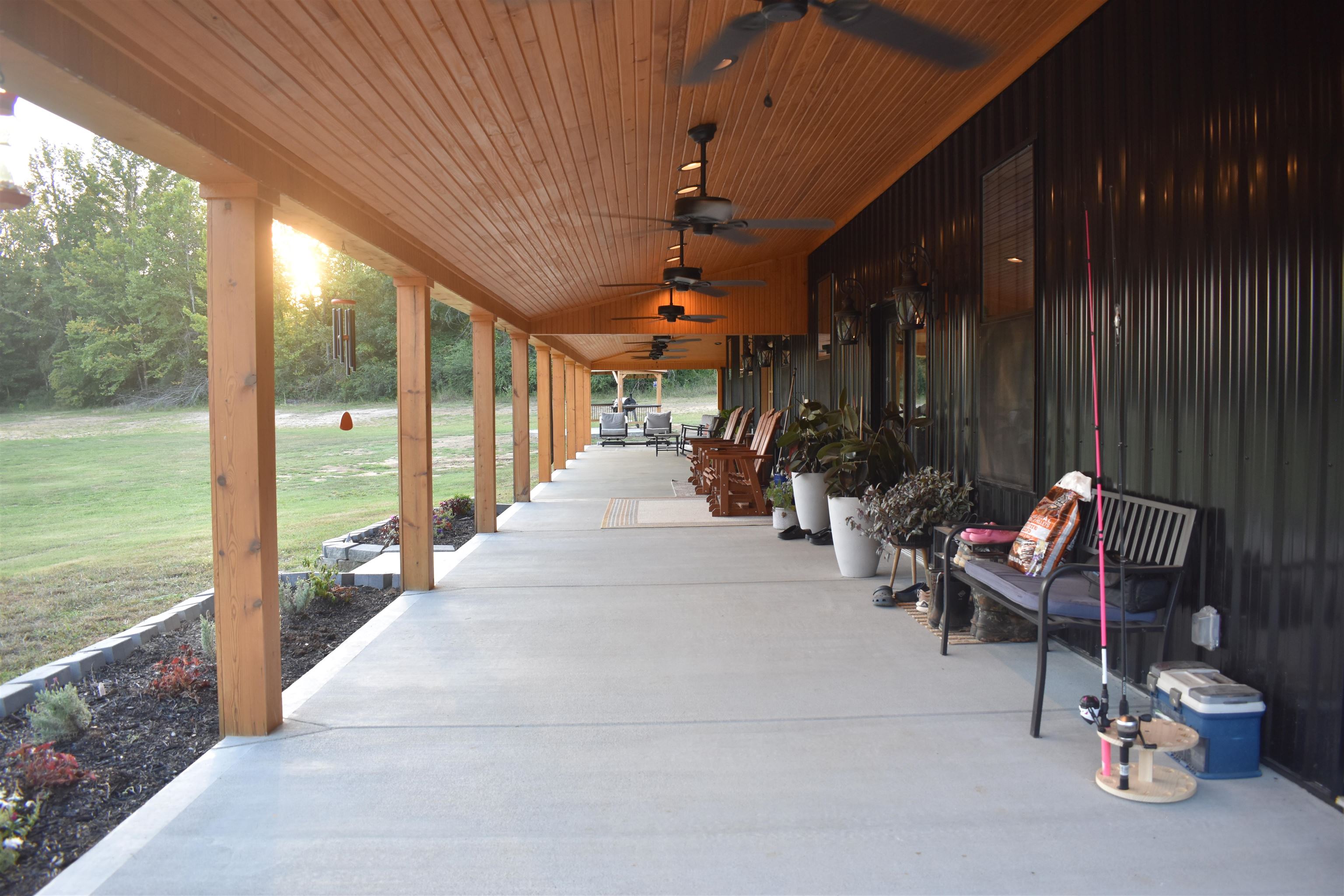 View of patio with ceiling fan