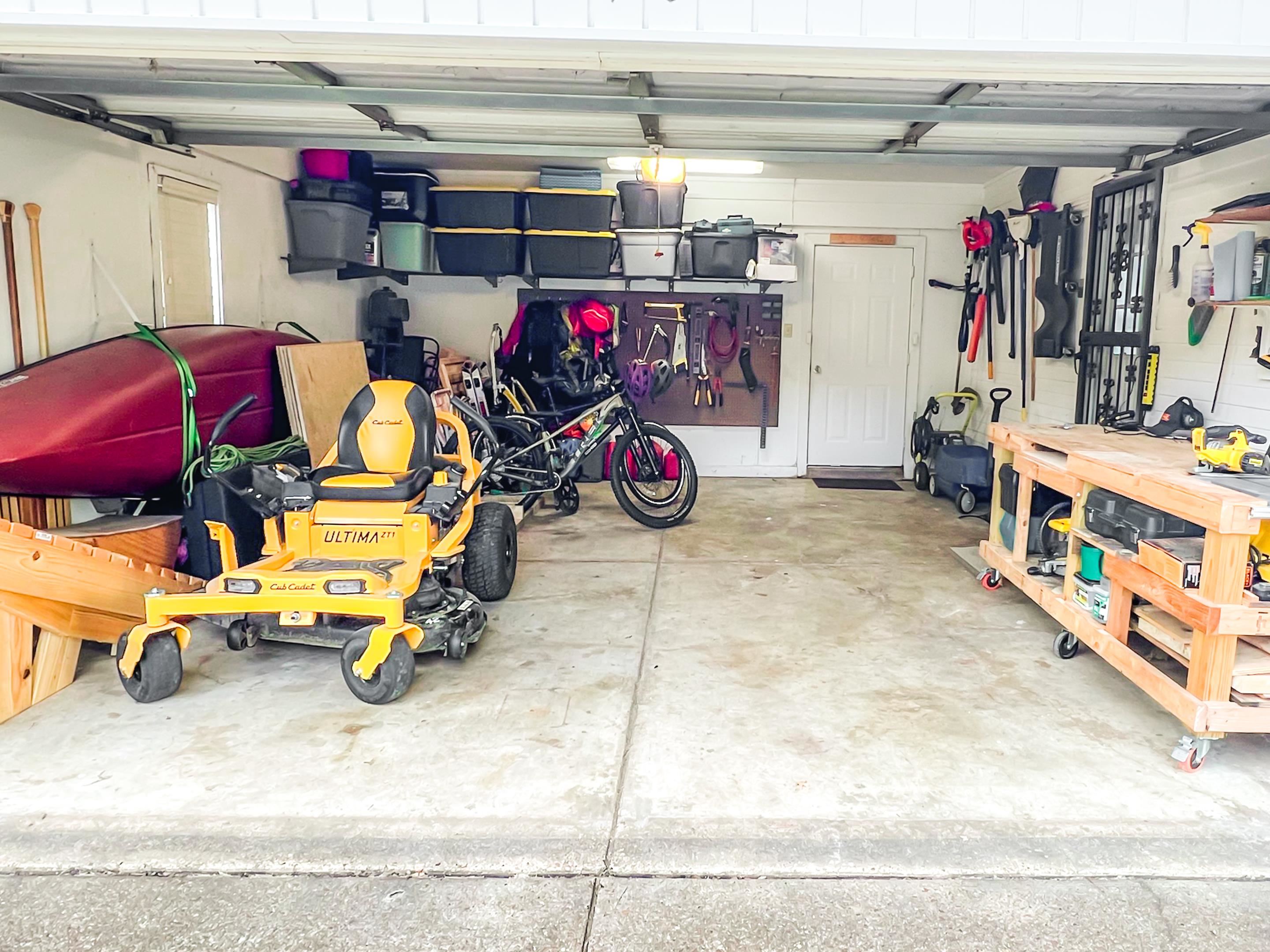 Garage with a workshop area