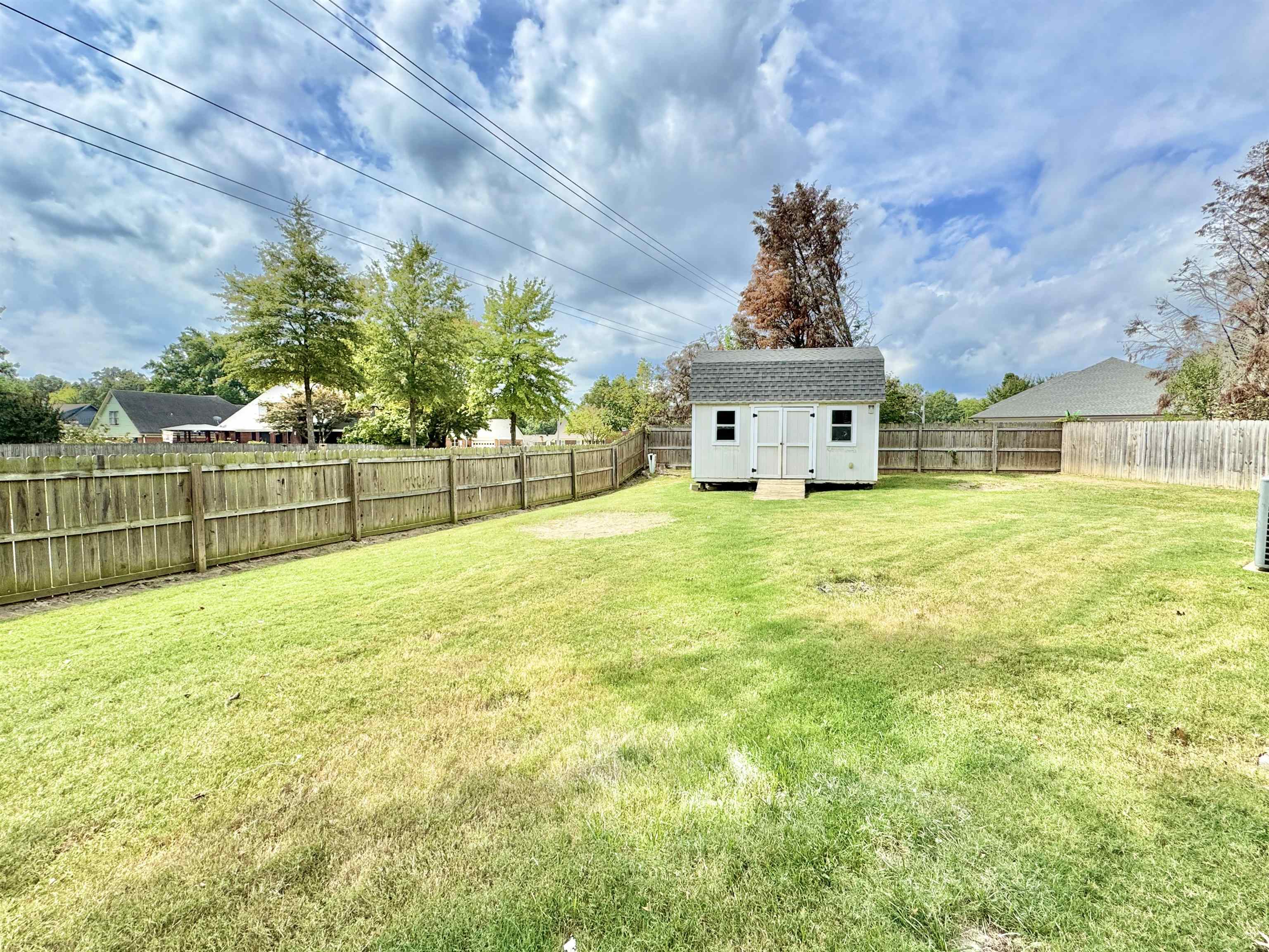 View of yard featuring a shed