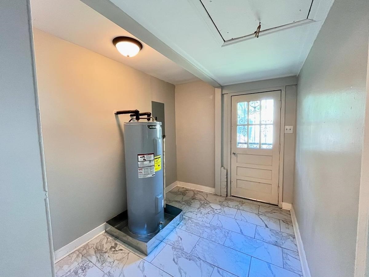 Mudroom/Back door with water heater