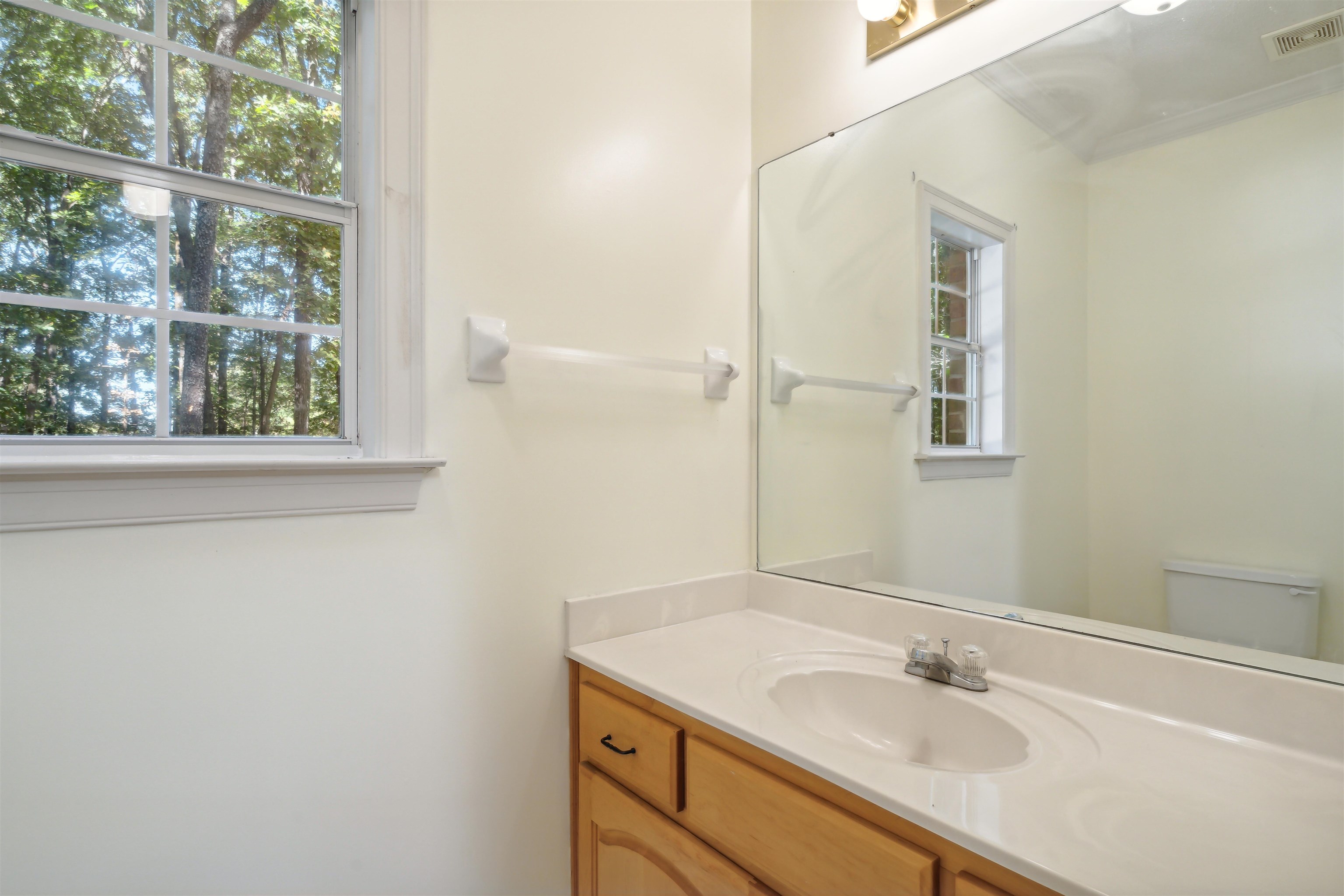 Bathroom featuring vanity, toilet, and plenty of natural light