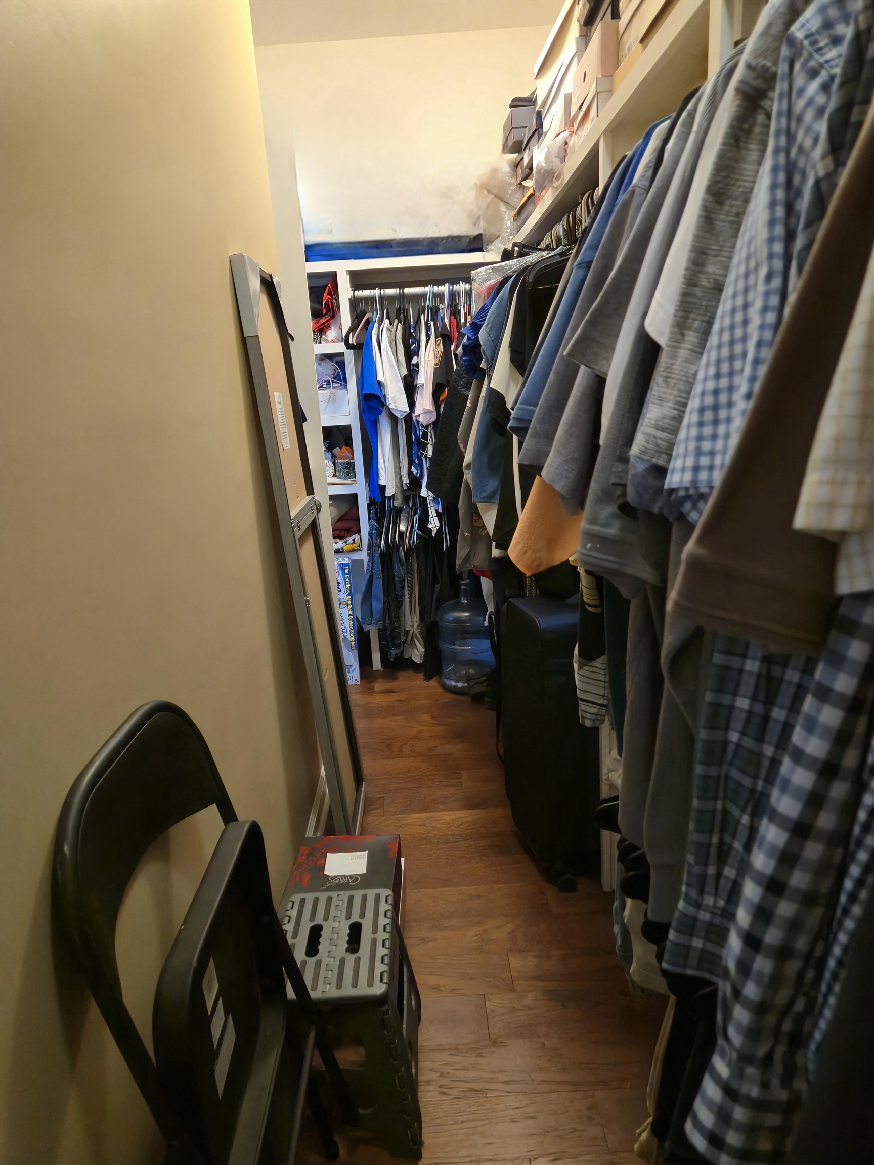 Spacious closet with dark hardwood / wood-style floors