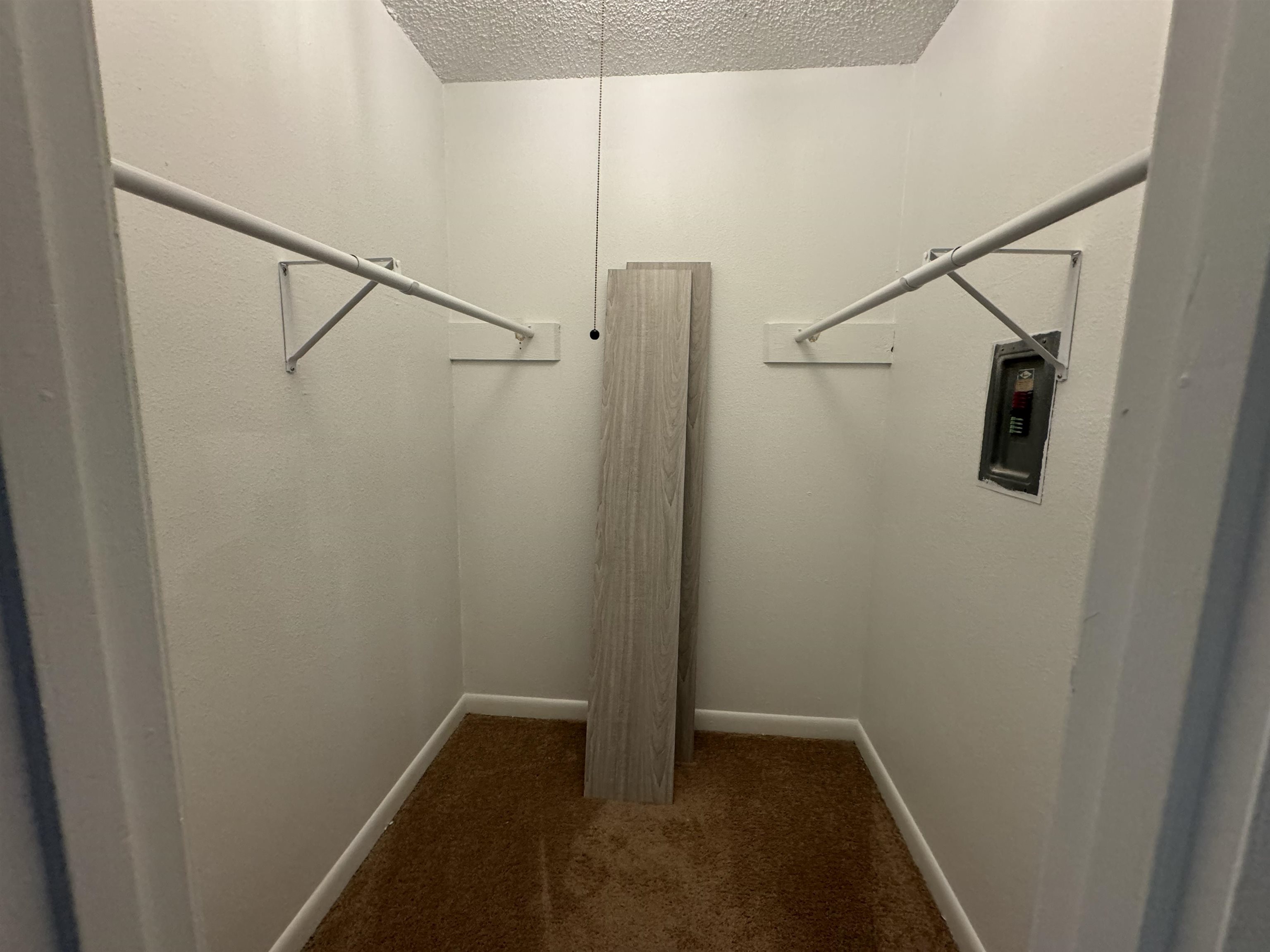 Walk in closet with dark carpet