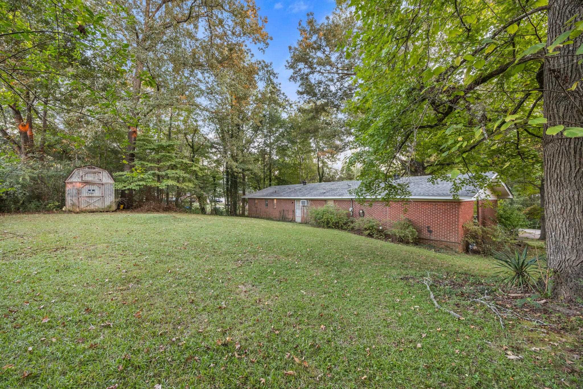 View of yard featuring a storage shed