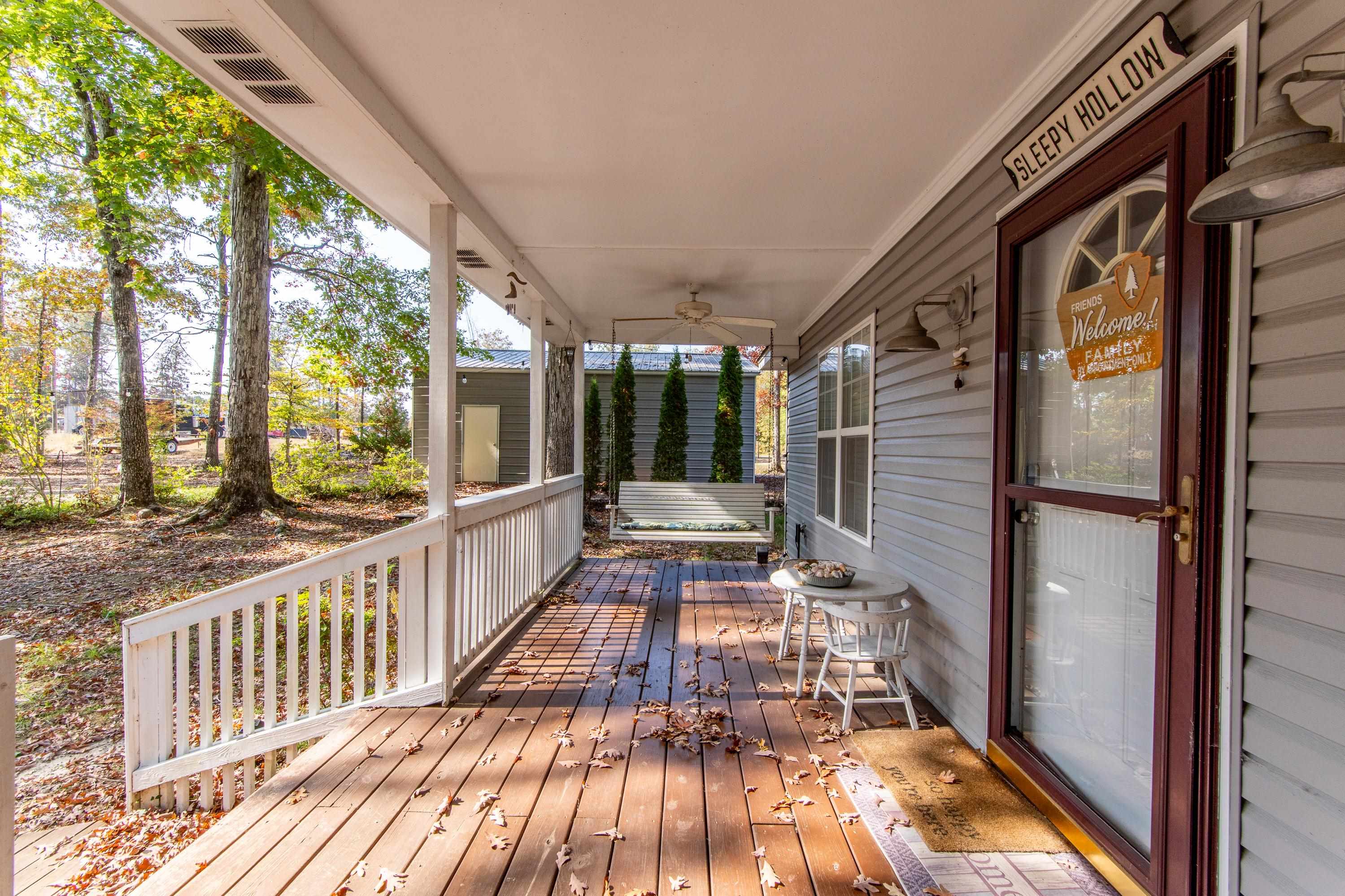 Deck with covered porch and ceiling fan