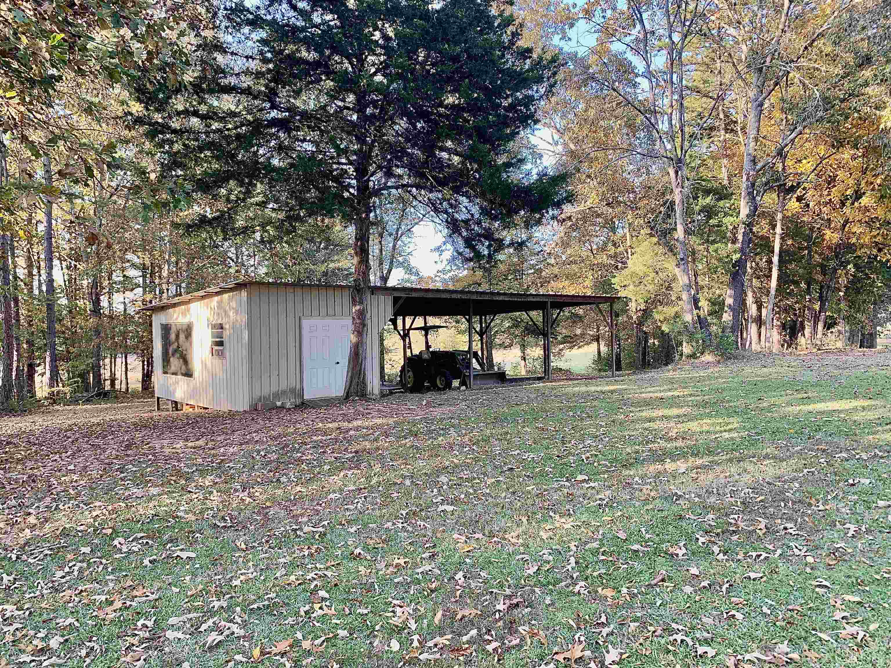 Exterior space with a shed