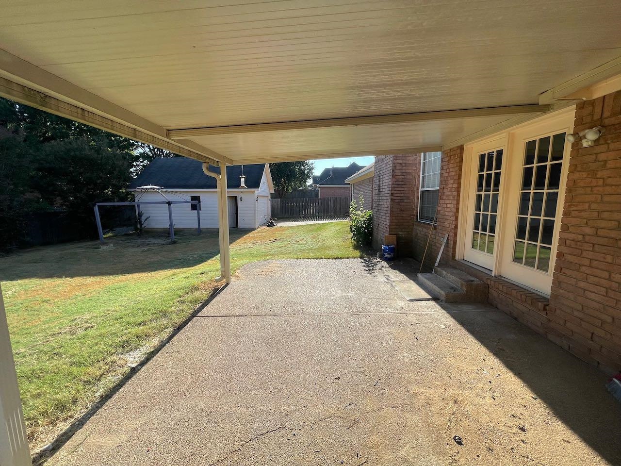 View of patio / terrace with a storage unit