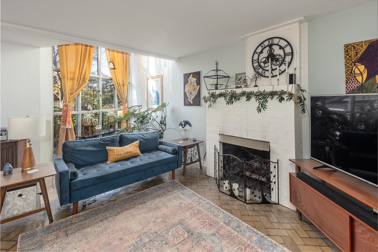 Living room featuring a fireplace