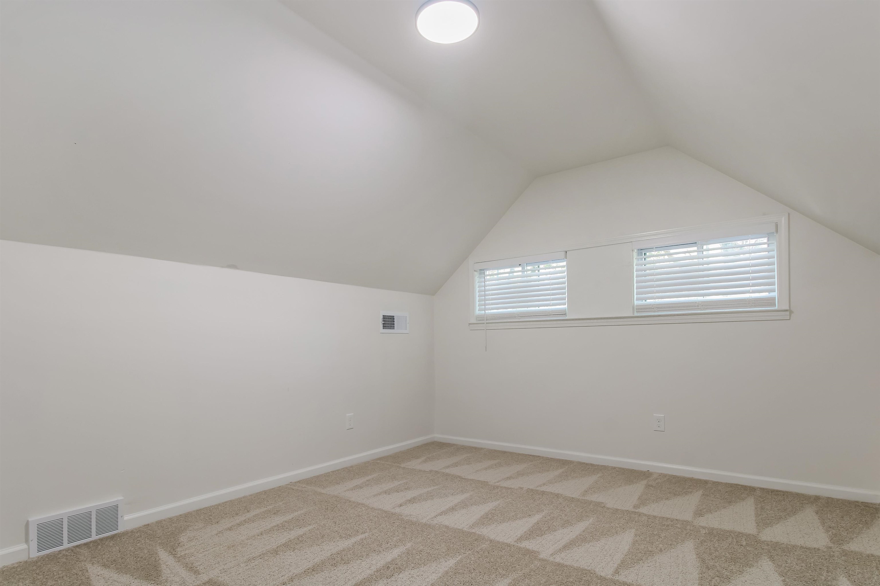 Additional living space featuring carpet and vaulted ceiling