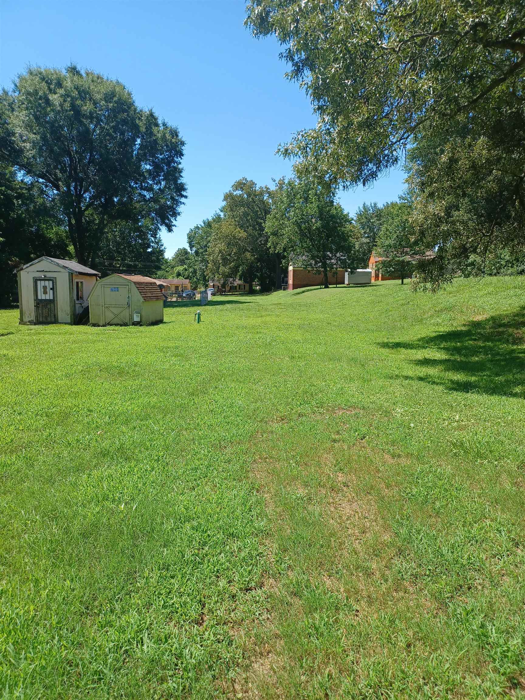 View of yard with a storage shed