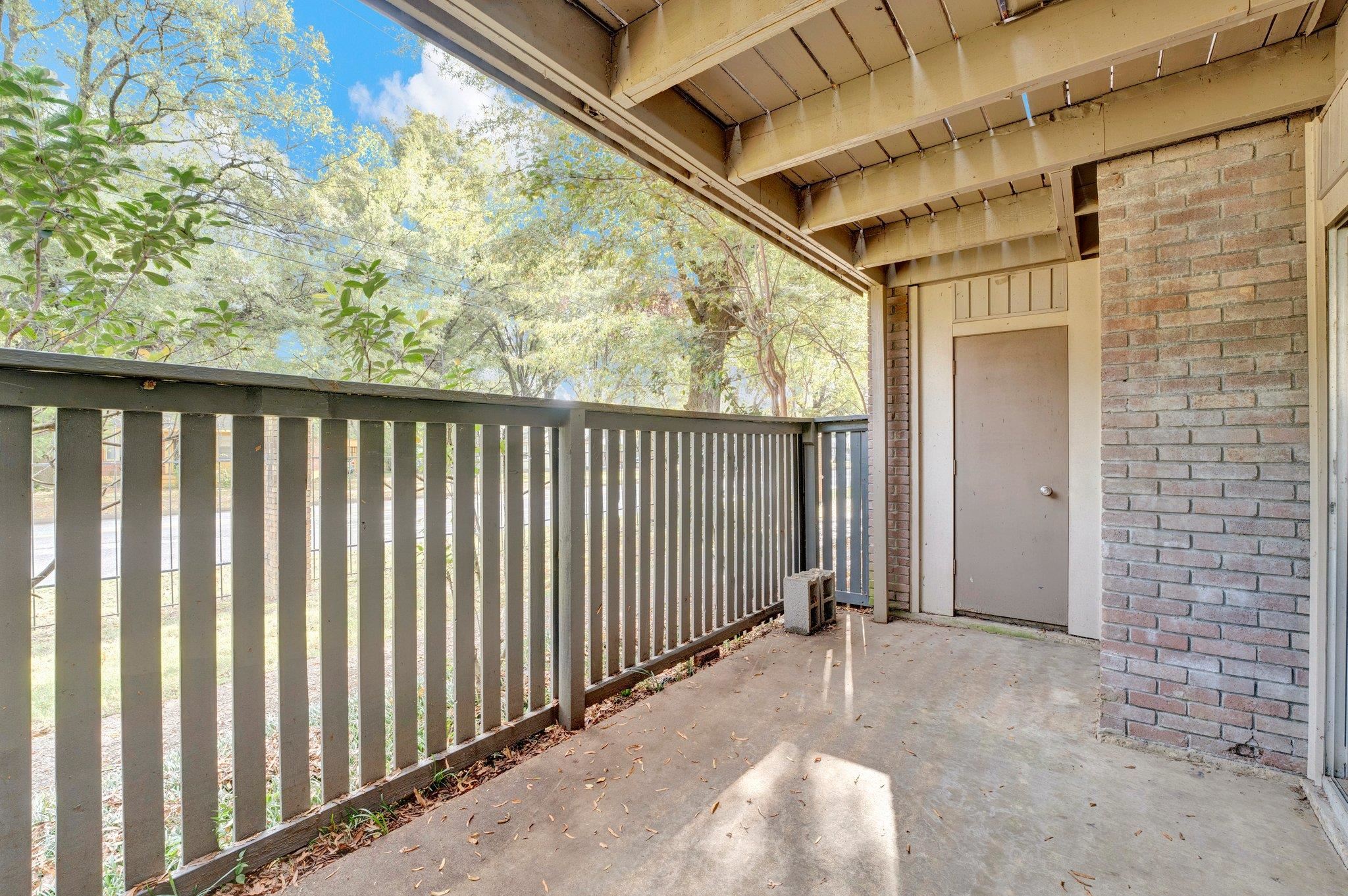 Main patio has storage space