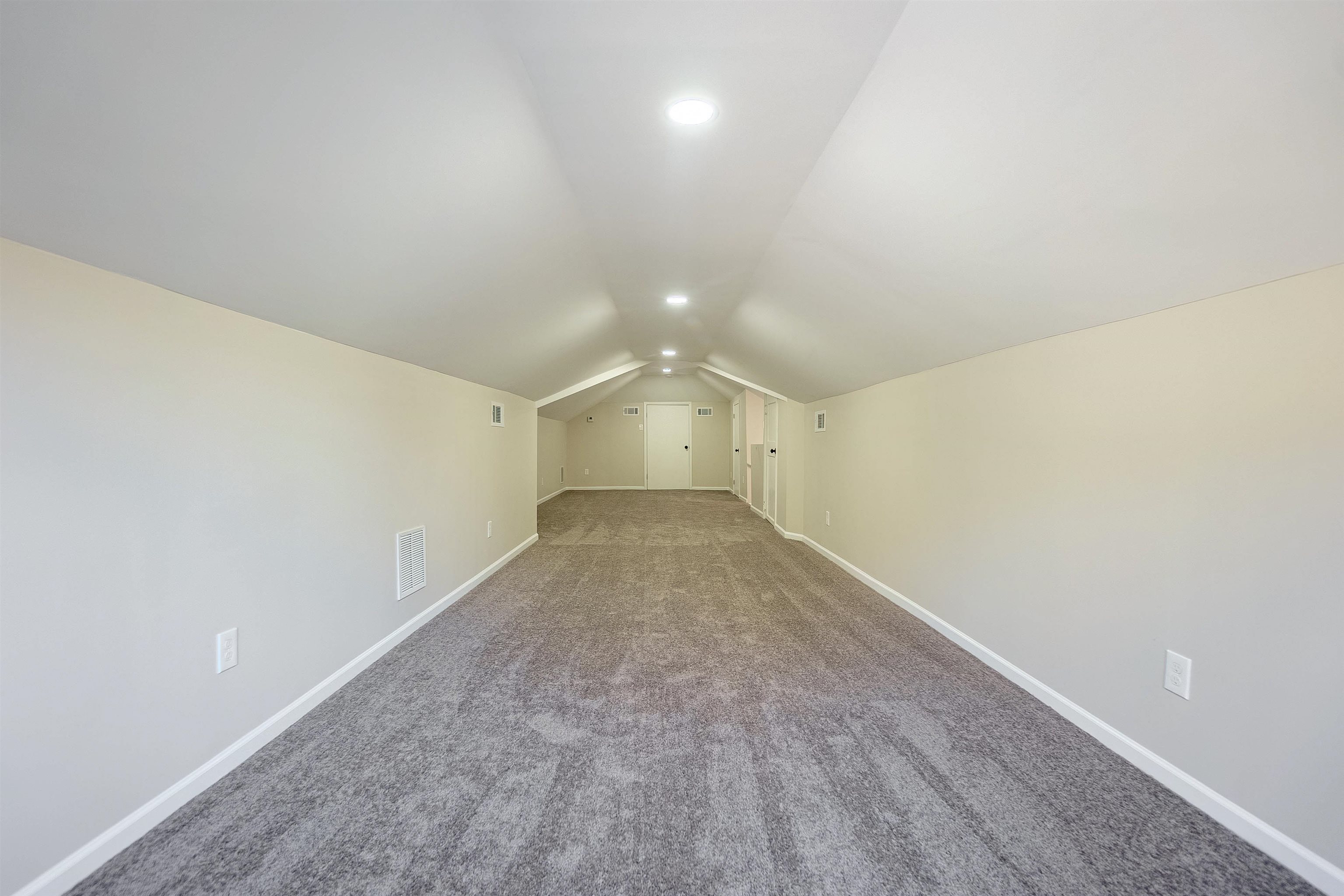 Additional living space featuring carpet flooring and lofted ceiling