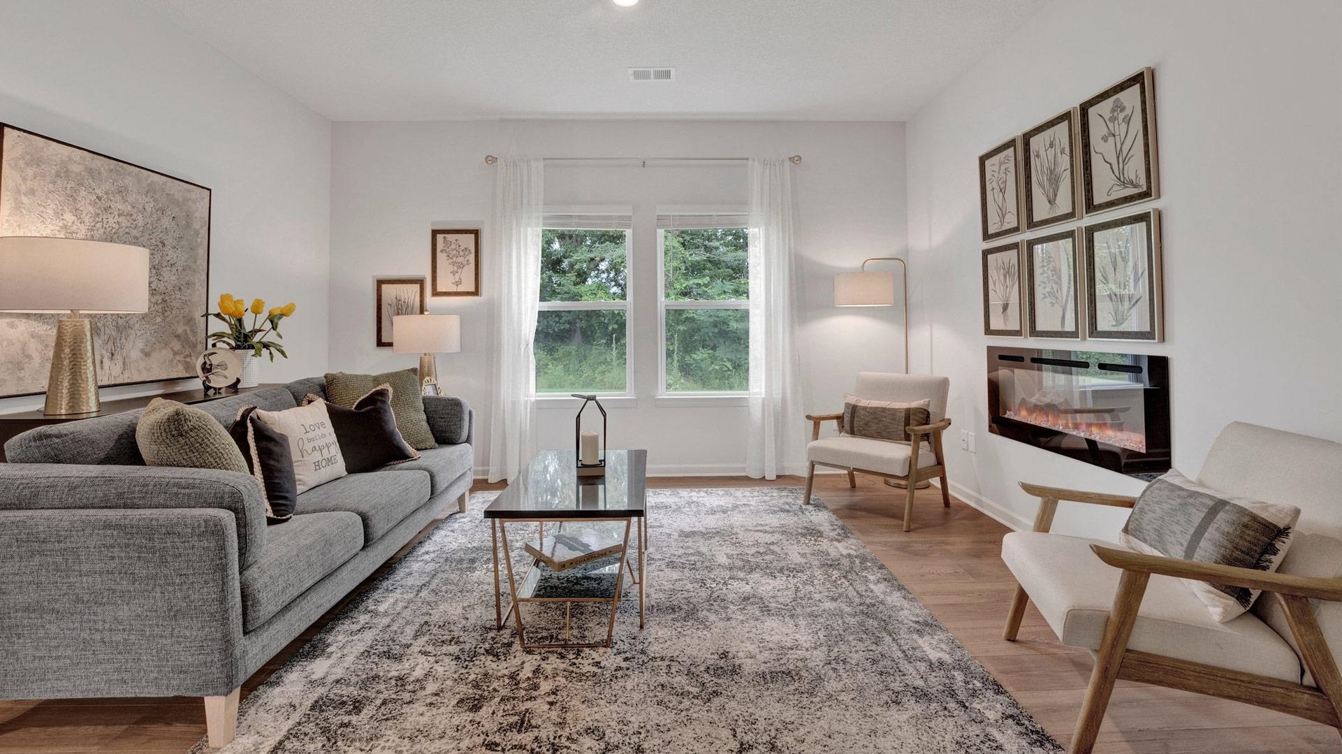 Living room with hardwood / wood-style flooring