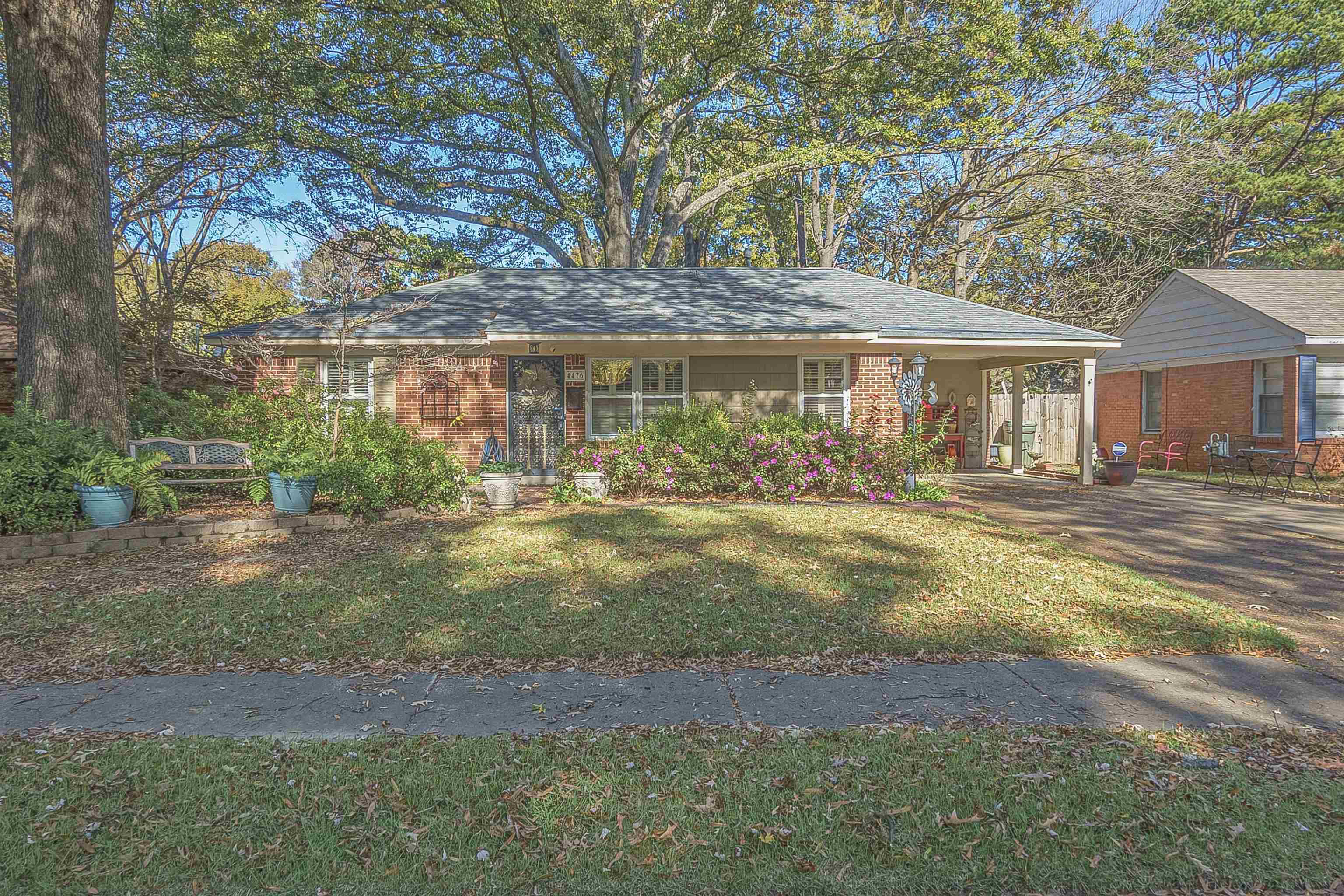 Ranch-style house featuring a carport and a front yard