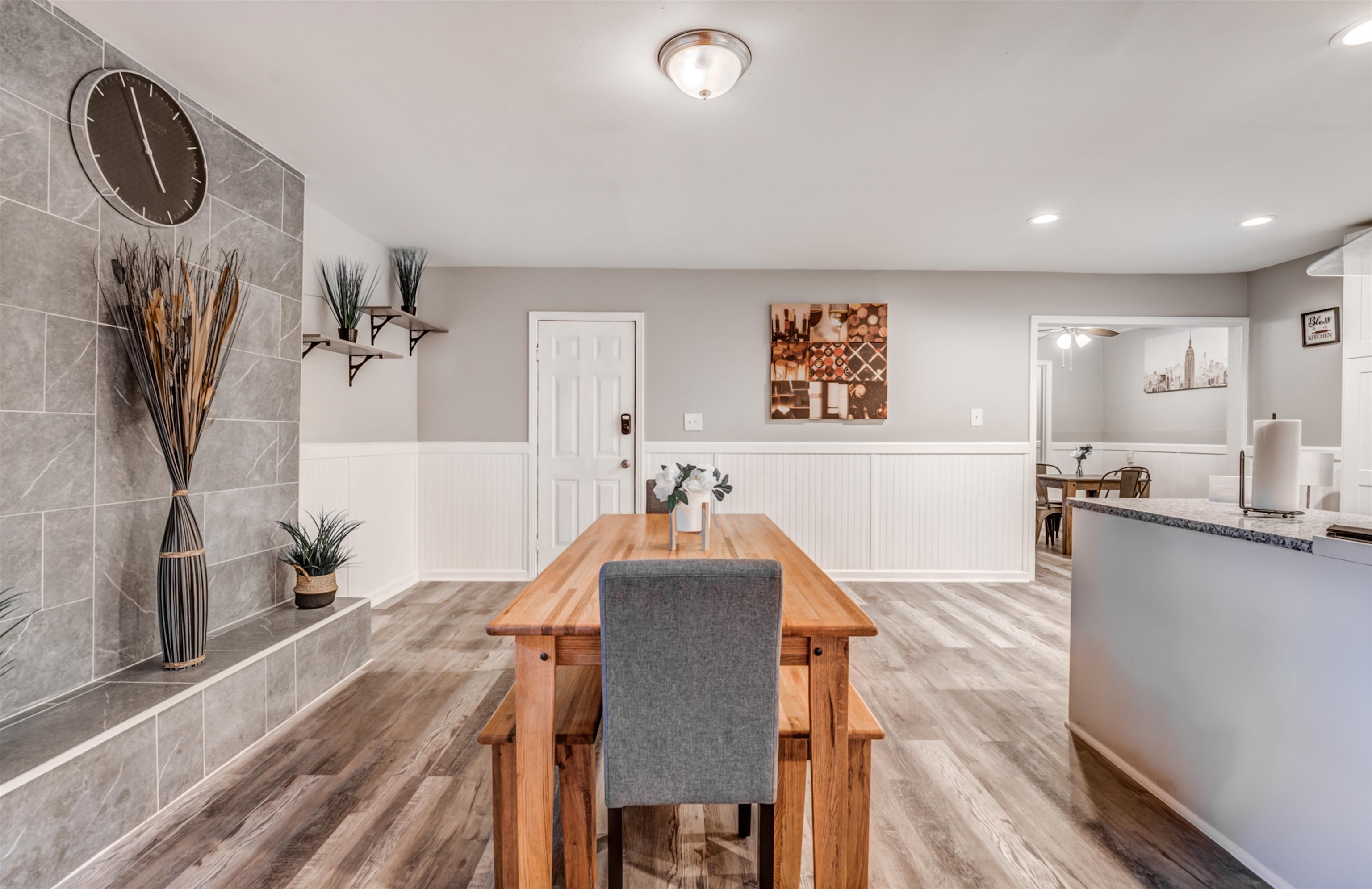 Dining room with hardwood / wood-style flooring