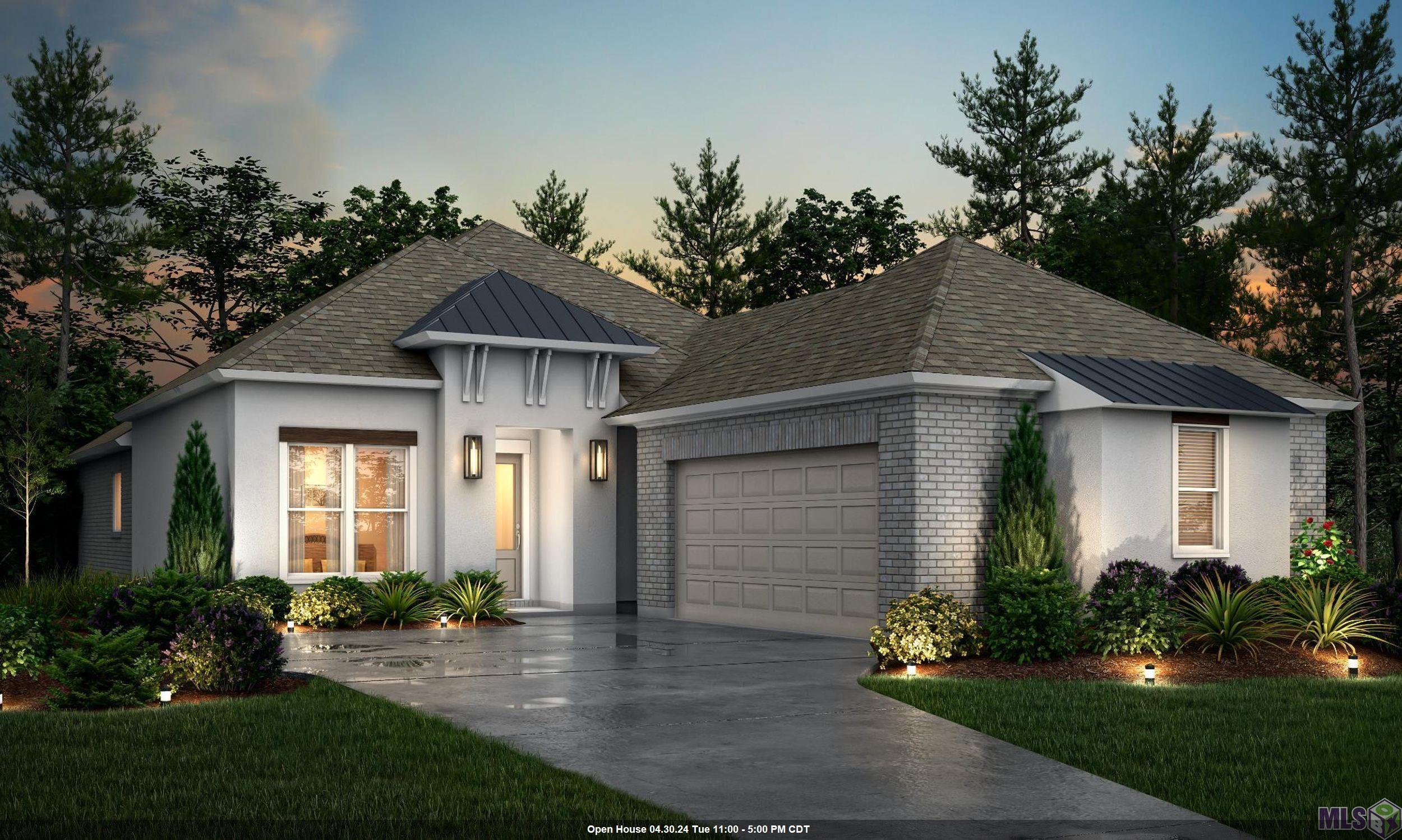 Estimated completion: 12/30/2023  Alvarez Construction is bringing luxury living to Livingston Parish with 71 homesites offering 29 style options. All homes will range from 3-5 bedrooms, 2-3 bathrooms and will start at 1,555 sq ft. Juban Gardens also boasts two ponds and a green space, adding to the unique character of the community. Located off I-12 and near Juban Crossing Shopping Center, you are never far from all the shopping, dining, and entertainment you could ever need. Through the main living areas you'll find vinyl-plank floors, while the bathrooms and utility room feature tile flooring. The living areas and Owner's suite feature crown molding, and the kitchen boasts custom cabinetry, an oversized island, a gas cooktop, and 3cm granite countertops. Smart devices such as a Wi-Fi-enabled SmartHome hub, wireless security system, exterior security camera, Wi-Fi-enabled garage door, wireless smoke/heat combination detector, and a WiFi-enabled thermostat come included with your home - and for added peace of mind.  The Hemlock plan is a 4bed/3bath single story home offering open and spacious living areas with 12' high ceilings. Adjacent living and dining areas with wall of windows to back yard. LVT floors and oversized ceramic throughout with carpet in the bedrooms. Gourmet kitchen features keeping area, chef's island, GE stainless steel smart appliances, gas cooktop, separate wall oven and walk-in pantry. Private Master bedroom has en-suite bathroom with dual vanities, walk-in shower, garden tub, WC, and walk-in closet.    Included upgrades: Premium lake lot, electrical floor outlet in the living room, 3cm granite level 3 countertops, tile place tile level 4, custom tile shower in the owner's bathroom, tile level 2 in all wet areas, vinyl flooring in all common areas and owner's bedroom, kitchen wall cabinets to ceiling, kitchen trash can pull out drawer with 2 bins, cabinet hardware upgrade level 1 & wood framed mirrors in all bath