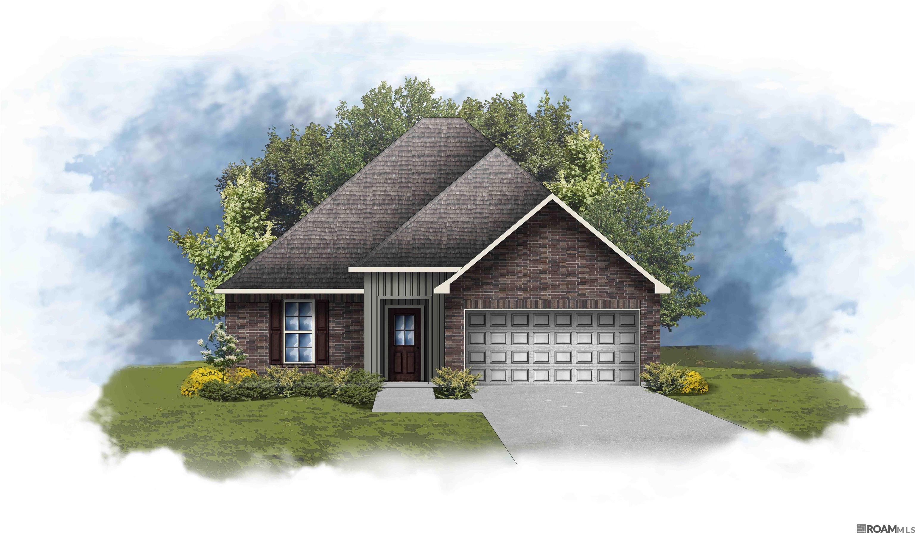 The RAYLEIGH IV G in Windermere Crossing community offers a 3 bedroom, 2 full bathroom, open and split design.  The community is situated in the heart of Gonzales, tucked away and surrounded by woods. It offers peaceful living with shopping and dining just minutes away.  Community features include sidewalks and a pond.    Upgrades for this home include luxury vinyl plank flooring in the bedrooms and primary closet, blinds for the windows and exterior doors, gutters for the front of the home, a gas appliance package, an LED exterior ceiling fan, undermount cabinet lighting, LED coach lighting on each side of the garage, a gas fireplace with a granite profile, and more!    Features:  double vanity and walk-in closet in the primary suite, a kitchen island overlooking the living room, spacious walk-in pantry, covered rear patio, recessed can lighting, undermount sinks, cabinet hardware throughout, ceiling fans in the living room and primary bedroom are standard, framed mirrors in all bathrooms, smart connect wi-fi thermostat, smoke and carbon monoxide detectors, post tension slab, automatic garage door with 2 remotes, landscaping, architectural 30-year shingles, flood lights, and more!    Energy Efficient Features:  a tankless gas water heater, a kitchen appliance package, low E tilt-in windows, and more!