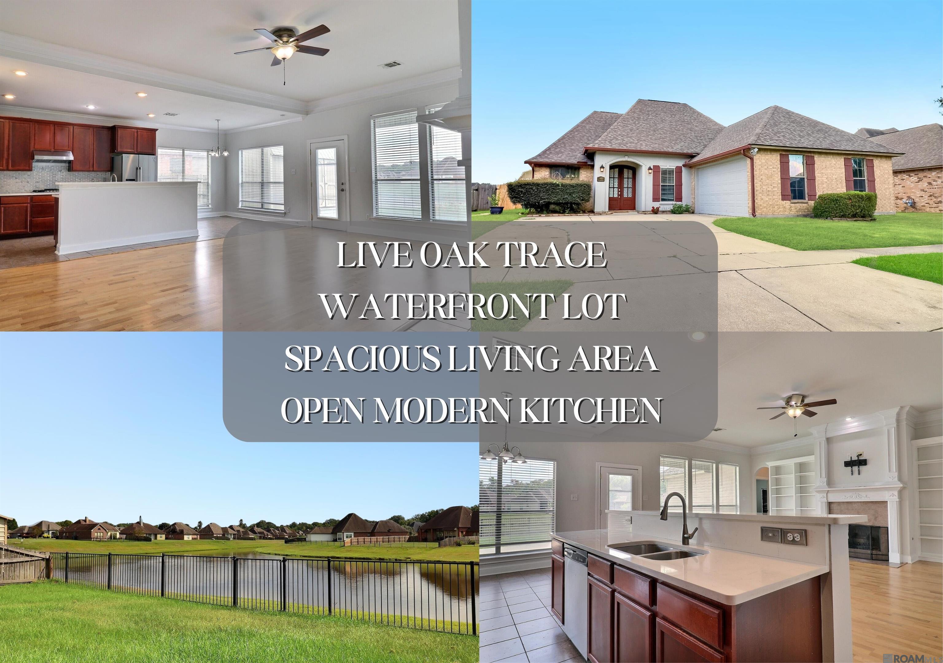 Beautifully maintained 4 bed 2 bath waterfront lot home in Zachary is ready for it's new owner!  From the entrance, you'll walk into the spacious living open living area with windows along the back ensuring you get great natural sunlight and views of the water! The living area also features a beautiful fireplace with built-in shelves. This area is great for entertaining! Connected is the fully equipped kitchen featuring a gas cooktop, quartz countertops, build in oven and a breakfast bar! This home also features a large primary suite with a spacious walk-in closet! Both bathrooms feature dual sinks and quartz countertops. Enjoy the covered back patio with gorgeous views of the pond. To boot, this home is flood X so it does not require flood insurance and the roof is only 5 years old! Schedule your showing today!